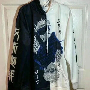 Unbranded Mens Anime Hooded Sweatshirt 2XL Black White Graphic Novelty Pullover